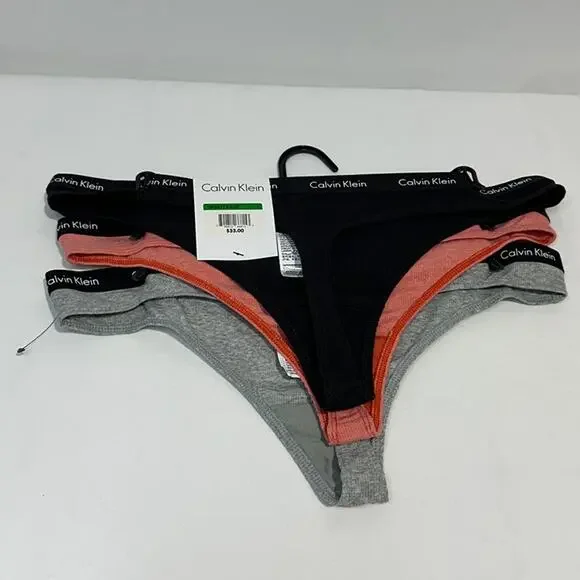 New with tags, 3 Pairs of Calvin Klein Thongs Panties, Black, Gray, Pink, LARGE - Picture 4 of 4
